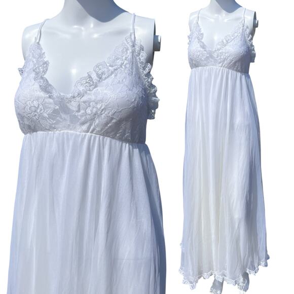 60s 70s Tosca Lingerie Chiffon Lace Bridal Peignoir Set Nightgown Robe Large - Picture 6 of 8